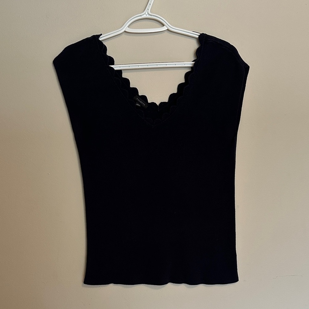 Talbots Navy Blue Scalloped V-Neck Sweater Tank